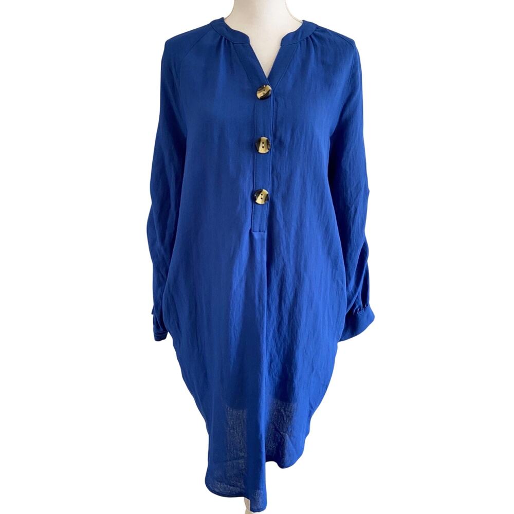 Soft Surroundings Women's  Dress Tunic Blue Rayon Blend Pockets Large